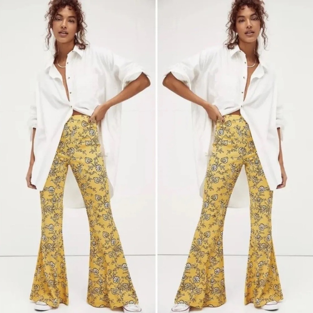 Free People Yellow Flare Printed Pants